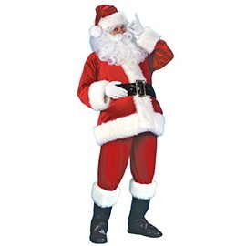Men’s Santa Claus Suits Costumes Xmas Outfits, Tops, Pants, Hat, Belt, Mustache, Shoes 6 Piece Set Adults Christmas Chothes (01 Red, XXL)