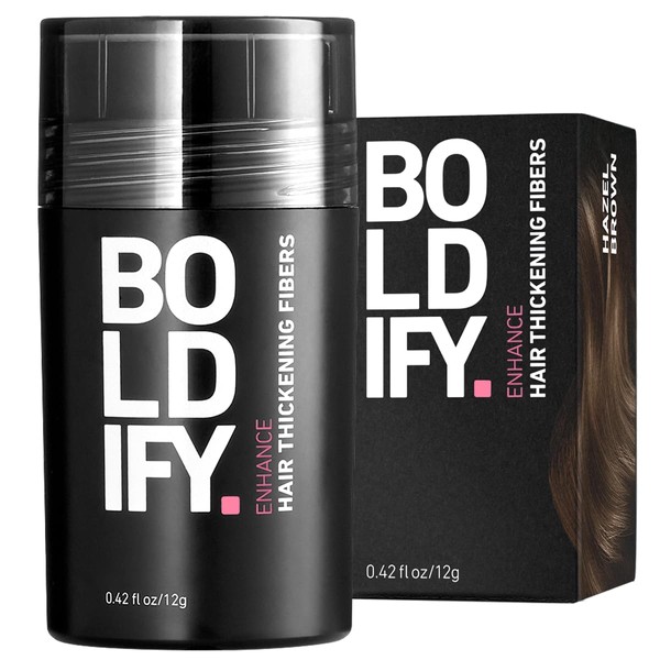 BOLDIFY Scattered Hair for Thinning Hair (Hazelnut Brown), Invisible, Natural, Large Bottle, 12 g, Conceals Hair Loss in 15 Seconds, Hair Thickening, Hair Powder for Fine Hair, Women/Men