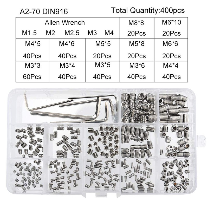 KUUQA 400 Pcs Grub Screws Set Allen Key Screws M3