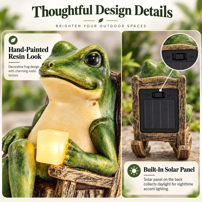 Solar Frog Garden Light for Outdoor Decoration – Waterproof Resin