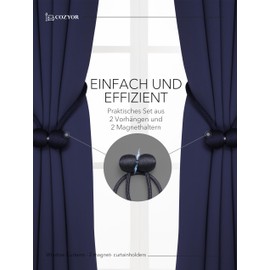 Cozyor Practical set without drilling: 2 x curtains, 1 x clamping rod, 2 x tiebacks with magnet, opaque and darkening, as room divider, window and door, silver blue thermal curtain, 160 x 135 cm