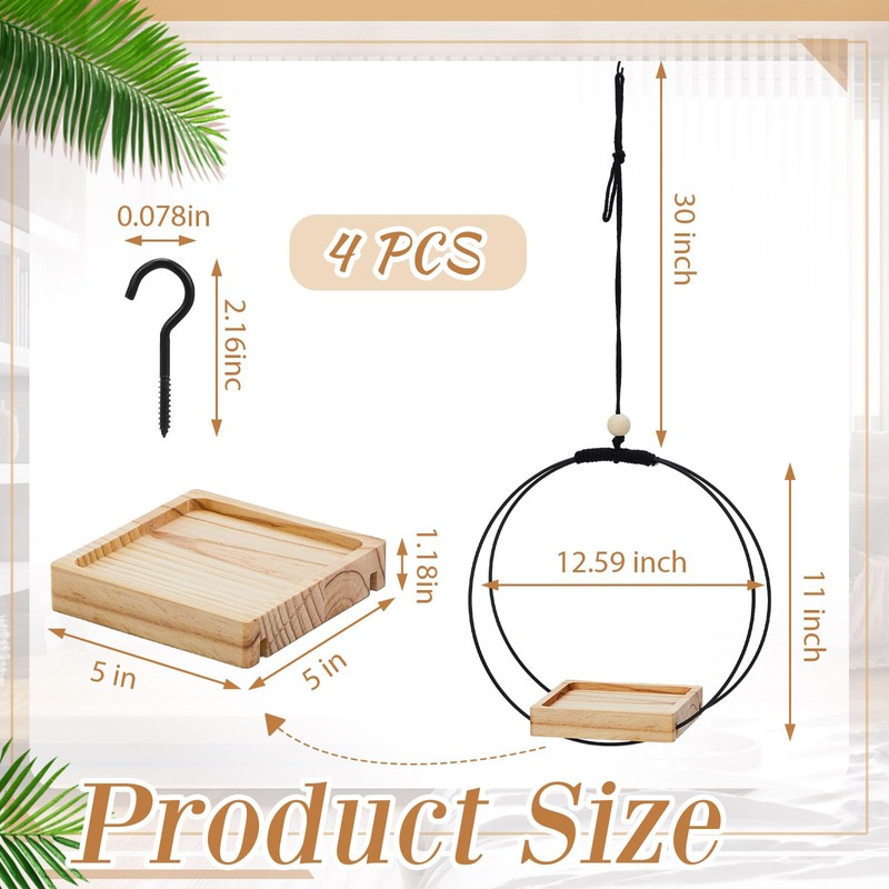 Geelin 4 Pack Plant Hanger with Wood Base Hanging Window
