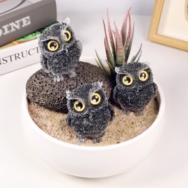 TUMBEELLUWA Set of 2 Mini Black Obsidian Crystal Organite Owl Figurine Ornaments, Decorative Resin Owl Statues for Home Office Table, Plant Pot, Micro Landscape, 2.4 Inches