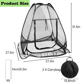 2 Pack Pop-up Gardening Net Cover, 28 x28 x 32 Inch Pest Guard Cover, Each Bird Plant Tent Cover with 4 Stakes, Plant Gardening Net for Vegetables Fruits Flowers