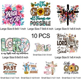 10 Sheets Jesus Heat Press Decals for T-Shirts Clothing Iron On Transfer Patches Vinyl Sticker Design Washable Decoration Appliques DIY Crafts
