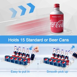 Jaxbo Drink Organizer for Fridge，Soda Can Organizer with Automatic Fast Pusher Glide，3 Rows Adjustable Width Drink Organizer Holds up to 15 Cans