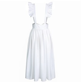 Jeufoin Women Vintage Victorian Maid Ruffles Pinafore Apron Pioneer Colonial Peasant Apron with Adjustable Belt (White)