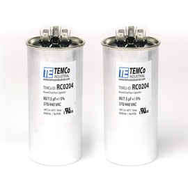 TEMCo 80+7.5 uf/MFD 370-440 VAC Volts Round Dual Run Capacitor 50/60 Hz AC Electric - Lot -2 (Optional uf/MFD, Voltage and Lot Quantities Available)