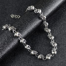 Caiyao Punk Stainless Steel Skull Skeleton Linked Chain Bracelet Tibetan Prayer Bead Mala Bracelet for Men and Women, Skull Jewelry Gift