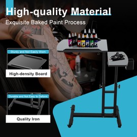 LIYUANJUN Tattoo Workstation, Portable Tattoo Display Stand for Beauty Salon Tattoo Artists Wide Dual Workbench Desktop Adjustable Holder Height with Universal Wheels Storage Shelf