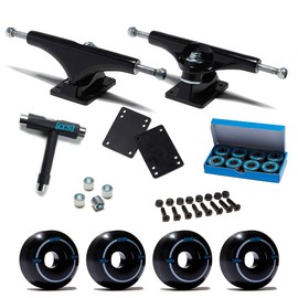 [CCS] Skateboard Assembly Kit | Professional Grade | Set of 2 Trucks | 100A Wheels | ABEC 7 Bearings | 1" Mounting Hardware | 1/8" Riser Pads | Bearing Spacers (Black, 149mm)
