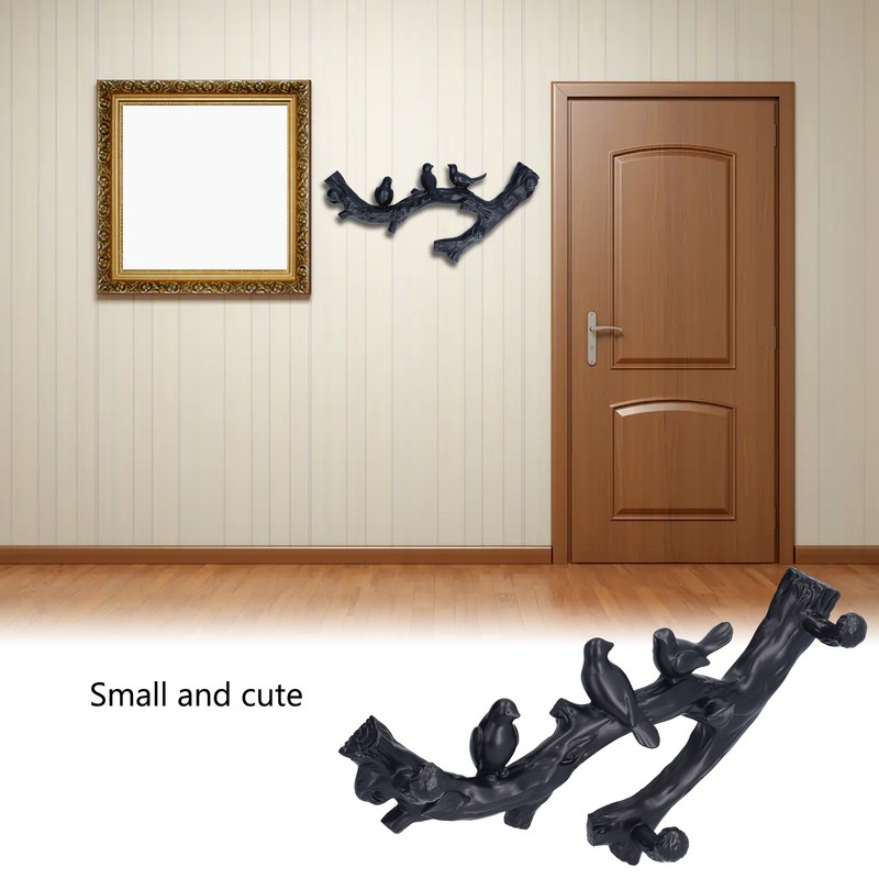 Decorative Hook Black Bird Branch Shape Three Dimensional Wall Mounted