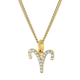 GLIZZ Zodiac Sign Aries Gold 333/8K on Gold-Plated Silver Chain GL8330-01, 45 cm, Yellow Gold, Cubic Zirconia