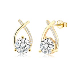 Women's Earrings Silver Stud Earrings Gold for Women Girls 925 Silver Earrings with 5A Zirconia, Yellow Gold