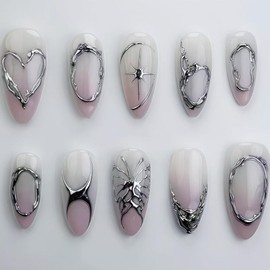 WAFOLOZE Nails Press on, Almond Press on Nails Medium Girls Fake Nails with Cool sStar Graffiti Design, Artificial False Nails Press Ons Glue on Nails For Women