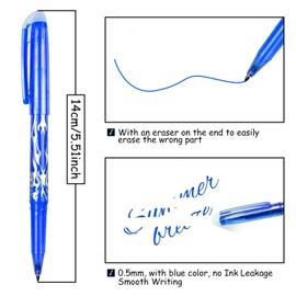 10pcs Blue Friction Pens - 0.7mm Erasable Gel Pens with Eraser on End, Rub Out Writing Pens for Kids & Adults, School, Office, Work, Paperwork, Stationery Supplies Eraser Pen