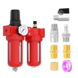 MEANLIN 1/2" NPT Aluminium Air Compressor Moisture Filter, Coalescing Filter, Lubricator and Air Regulator, Manual Drain with 150 PSI Gauge and Valve Shut Off Switch for Air Tools and Spray Paint Gun