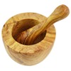 Olive Wood Mortar and Pestle, Flat Style, Wood, Grain/Natural, 10