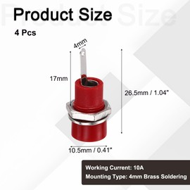 sourcing map 10 Pcs Banana Jack, 10A 8 x 4mm Brass Soldering Banana Female Panel Socket Jack, 4mm Binding Post Adapter for Banana Plug Connectors, Red