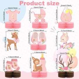 Leinuosen 9 Pcs Pink Baby Shower Decorations Honeycomb Centerpieces for Girls Pink Deer Theme Baby Honeycomb Centerpieces for Girl Gender Reveal Party Baby Pregnancy Announcement Table Topper Decor