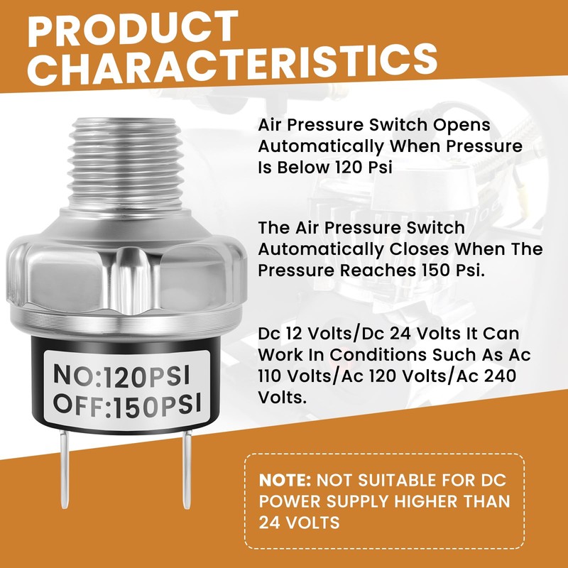 ZDRU 120-150 PSI Air Pressure Switch, 1/4"-18 NPT Male Thread