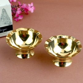 Satvik 2 Pc of Pure Brass Diya for Pooja Tibetan Buddhist Altar Supplies Oil Lamp Indian Puja Kutthu Vilakku Deepam Meditation Offering Butter Lamp Tea Light Holder Indian Housewarming Return Gifts