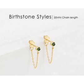 LUXSTAR Birthstone CZ Zirconia 0.1 inch (3 mm) Chain Stud Earrings, 12 Types, 18k Coating, Gold, Stainless Steel, Hypoallergenic, Binaural Set, Women’s, Alloy Steel