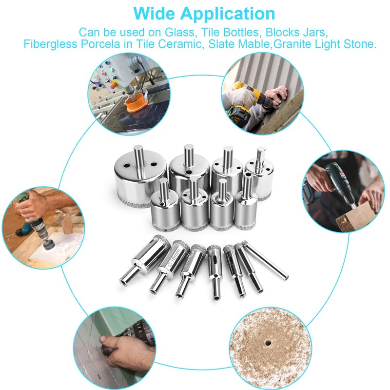 15 Pcs Diamond Drill Bits for Ceramic, Diamond Hole Saw