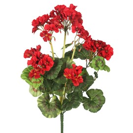 Vickerman Artificial 20" Red Geranium Bush, 4 per Pack. This Geranium Bush is Made from a Mix of Polyester and PVC, it Features Realistic Blossoms and Rich Green Foliage. Recommended for Indoor Use.