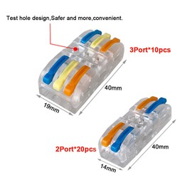 Aiqeer 30 Pcs SPL-2/SPL-3 Lever-Nut Wire Connectors Set, Transparent Conductor Compact Wire Connectors, Cable Clamp Terminal Block Quick Spring Connector (Multicolor Lever)