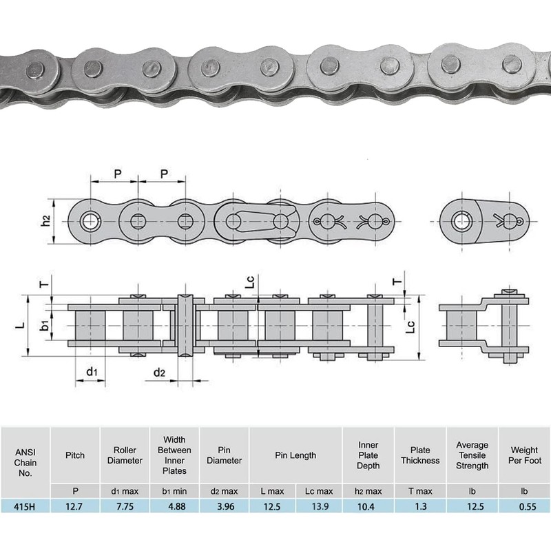YOXUFA 415H Chain 110L Links with Motorized Bike Chain Tensioner