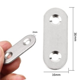 RHQFDM Pack of 24 Flat Corner Brackets, Stainless Steel Flat Connectors, 2 Holes, Perforated Plates, Flat Connector Brackets with Screws, Metal Connector for Repair, Fixing,