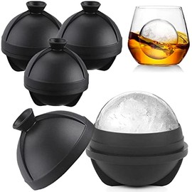 4 Piezas Molde para Hielos Grandes de Silicona en Forma Circular Esfera,Molde de Hielo de Esfera ...