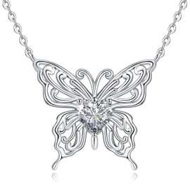CHIRENMA Butterfly Necklace for Women 925 Sterling Silver Birthstone Butterfly Pendant Necklaces Jewelry for Women Mom Wife (style 2)