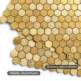VAOVI Gold Kitchen Backsplash Tiles Peel and Stick Mosaic Stickers Self-Adhesive Wall Panles Heat Resistant Waterproof(10sheets,Penny Hexagon)