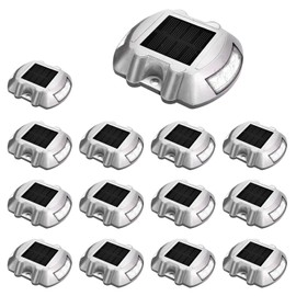 JIGUOOR Solar Deck Lights LED Driveway Lights Solar Powered Dock Light Outdoor IP68 Waterproof Road Markers for Step Sidewalk Stair Boat Garden Ground Pathway Yard (White, 14 Pack)