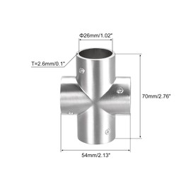 sourcing map Rail Cross Fitting 4-Way Zinc Alloy Pipe Connector Brushed for 25mm/1" OD Handrail Railing