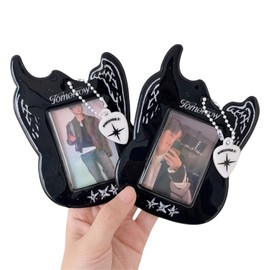 Caviotess Black Guitar Clear Kpop Photocard Holder with Keychain, PVC Credit ID Card Photo Display Case Badge Holder