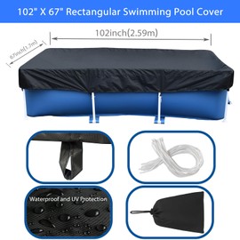 8.5 x 5.6 ft Rectangle Pool Cover, 102" X 67" Rectangle Pool Cover, Fit 102 in x 67 in Swimming Pool Cover, Heavy-Duty Waterproof Dustproof Solar Cover for Rectangular Frame Pools