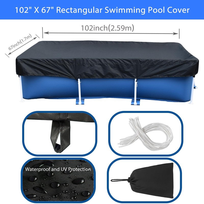 8.5 x 5.6 ft Rectangle Pool Cover, 102" X 67"