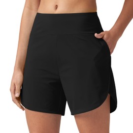 WILLIT Women's Swimming Shorts UPF50+ Swimming Trunks High Waist Board Shorts Quick Drying with Pockets, black, XXL