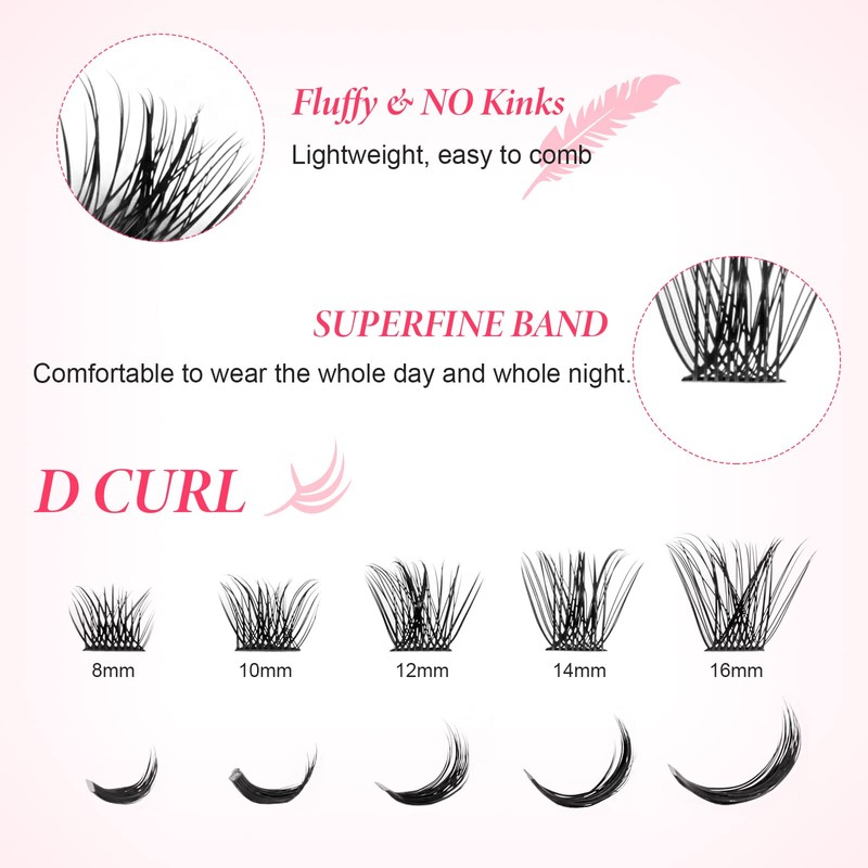 Lashes Cluster 72 Pcs Individual Lashes D Curl 8-16 mm