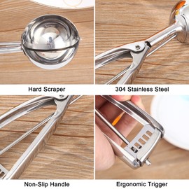 Micacorn Ice Cream Scoops with Easy Trigger, 6.3cm Heavy Duty Icecream Scoop 304 Stainless Steel Scoop Baking Scoopers Melon Baller Scoop for Fruit, Ice Cream, Mashed Food