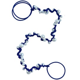 Spiral Hair Ties for Women No Hook, 25" Hand Braided Pearl Ponytail Holders Soft Pony Tail Wrap for Sports,Workouts,Daily Use,Swim,Beach, No-Damage Hair Accessories Hair Accessories (Navy Blue)