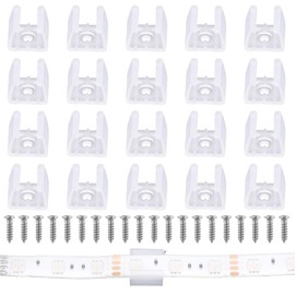 Sliverdew Pack of 20 Waterproof LED Light Strip Clips, LED Neon Mounting Clips, LED Strip Mounting Bracket Clips, Fits 10mm to 12mm LED Strip Bracket with Screws, Translucent