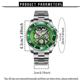 RUIGE New Hollowed Out Men's Fully Automatic Watch with Mechanical Movement, Three Eye six Needle Men's Luminous Waterproof Fashion Trend Watch A10-5 (Green)