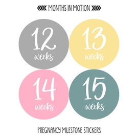 Months In Motion Pregnancy Weekly Belly Growth Stickers - Week to Week Pregnant Expecting Photo Prop - Maternity Keepsake - Baby Bump - Large Set of 36 Weekly Photo Sticker