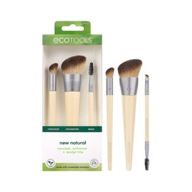 EcoTools New Natural Conceal, Enhance, & Sculpt Trio, Makeup Brushes for Foundation, Concealer, & Brows, Dense, Synthetic Bristles for Sculpting Face, Vegan & Cruelty-Free, 3-Piece Set