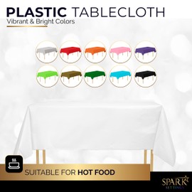 Amcrate Rectangular Plastic White Reusable Tablecloth Cover - Ideal for Weddings, Party’s, Birthdays, Dinners, Lunch’s, Or for Any Tableware Use, (54" x 108")