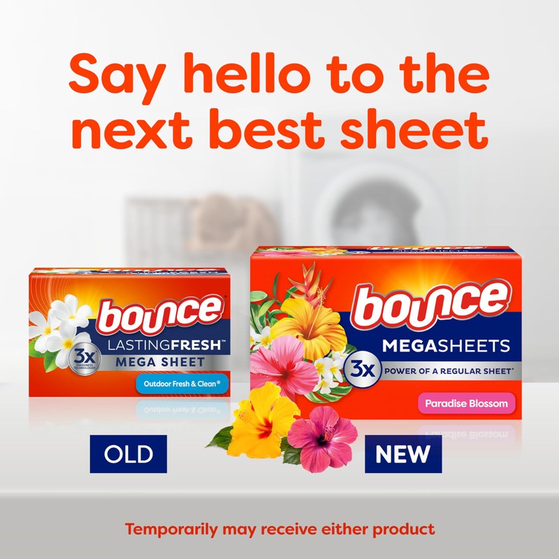 Bounce Mega Dryer Sheets, Paradise Blossom, 180 Count, Mega Fabric